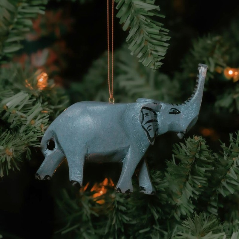Painted Wood Safari Animals Ornament Set of 7