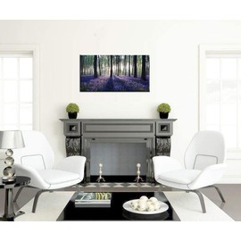 Canvas Wall Art Sunshine in Forests with Lavender Flower Painting Print- Long Canvas Artwork Contemporary Nature Picture for Living Room Office-24"x48"
