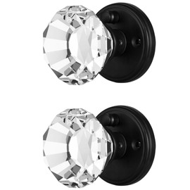 Balin Designs Clear Crystal Door Knob with Lock, Glass Door Knobs Interior Privacy Set, Vintage Decorative Antique Style Handle for Bedroom, Bathroom, Closet, 2 Pack
