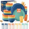 Wheat Straw Dinnerware Sets,64-Piece Plates and Bowls Sets for 8-Unbreakable,Reusable