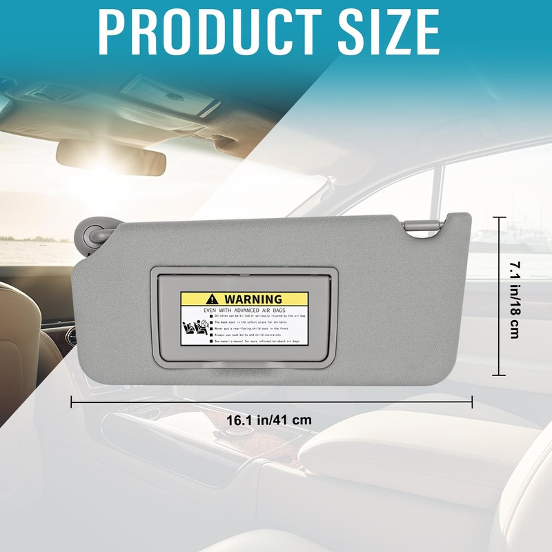 Grey Left Driver Side Sun Visor Compatible with Honda Accord