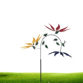 Metal Windmill Garden - Wind Chime Garden with 3 Rotating Flowers and Butterflies, Wind Chimes for Outdoor, Magic Windmill for Outdoor Patio, Orchard, Yard, 95 x 30 cm