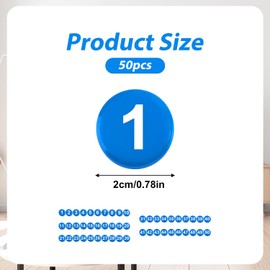 50pcs 1-50 Magnetic Numbers, Round Magnets for Refrigerator, Whiteboard, Dry Erase Boards, Home, Classroom, Office, Fridge (0.8" Diameter, Blue)