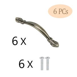 Dtoterul Pack of 6 Cabinet Handles, Vintage Kitchen Handles, Bronze Furniture Door Handles, Antique Vintage Style Door Handles, Carved Drawer Handles, Handles for Kitchen Cabinets, 96 mm Hole Spacing,