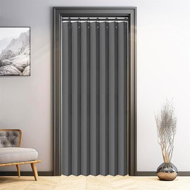 SK Studio Blackout Door Curtains for Doorway, Accordion Thermal Insulated Privacy Folding Closet Curtains Waterproof Room Divider for Living Room Bathroom, 1 Panel, Dark Grey, 55W x 79L
