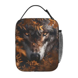 VANZEV Wild Wolf Print Insulated Lunch Box Gifts for Kids Adults Realistic Animal and Autumn Leaf Design Reusable Portable Lunchbox Cooler Lunchbag for Work Picnic School Travel or Hiking