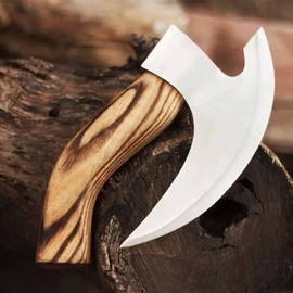 Viking Pizza Axe with Sheath, Viking Butcher Axe, Viking Pizza Cutter Axe - Olive Wood Handle & Heavy Duty Viking Axe Head - Perfect for Cutting Pizza, Meat, Vegetables (PC-17)