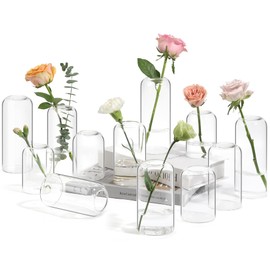 ComSaf Small Flower Vase Set of 12, Glass Bud Vases in Bulk, Clear Vases for Flower, Decor Centerpiece for Bathroom, Decorative Vases for House Warming, Valentines' Day, Mother's Day, Thanksgiving Day