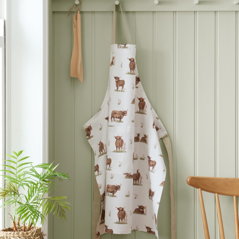 Catherine Lansfield Angus Highland Cow Cotton 70x80cm Kitchen Adult Apron