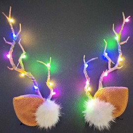 Christmas Hair Clips, Pack of 2 LED Luminous Antlers Hairpin, Christmas Antlers Hairpin, Hair Accessories Christmas Children, Christmas Hair Accessories, Christmas Gifts for Girls Women (D)