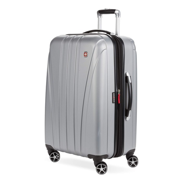 SwissGear 7585 Hardside Expandable Luggage with Spinner Wheels, Silver, Checked-Medium
