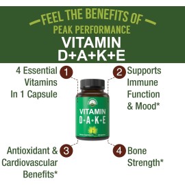 Peak Performance DAKE Vitamin Supplement. Essential Vitamins D 5,000 iu + A + K + E All In...