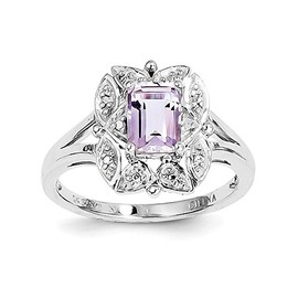 Sterling Silver Rhodium Diam. & Pink Quartz Ring