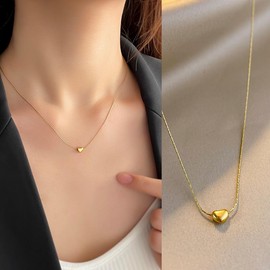 Mellow Act Stainless Steel Necklace Allergy-Friendly Surgical 316L 24/7 Wear Heart 3D Small Gold Silver Delicate Chain, Stainless Steel, No Gemstone
