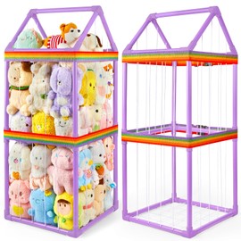 Basumee Stuffed Animals Storage Zoo Kids Plushies Storage Stuffed Animals Holder with Two Rainbow Straps PVC Tube Stuffy Toy Storage Organizer for Girls Boys Nursery Playroom Room Bedrooms, Purple