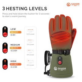 SAVIOR HEAT Heated Gloves for Men Heated Ski Gloves 10h Warm 7.4V 3000mAh Battery Thick Lining Waterproof Goatskin Palm Anti Loss Lanyard Outdoor Skiing Snowboarding for Winter (Grey, Large)