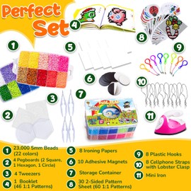 Goody King Board Fuse Beads Iron Set - Fuse Bead Kit for Kids Crafts with Bead Pegboard and Aqua Pony Beads, Pixel Art and Craft Kit (Large Set with Iron)