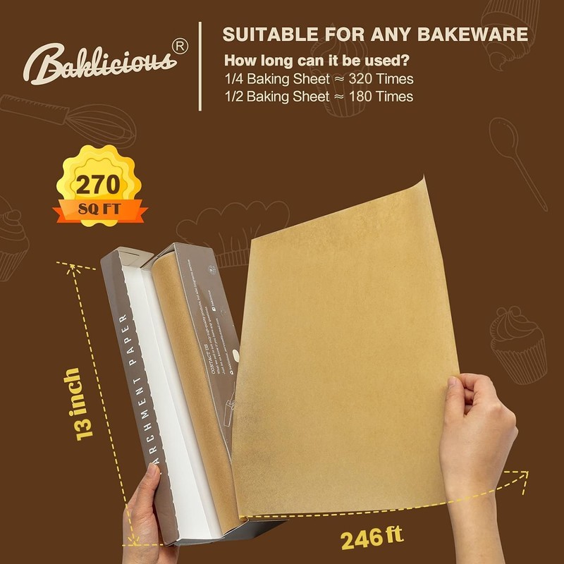Unbleached Parchment Paper Roll for Baking, 13 in x 242