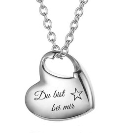 aplusashop ID Heart Ash Medallion + Chain with Engraving of Your Choice Urn Memorial Pendant, Stainless Steel