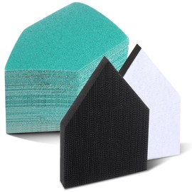 80PCS Detail Sander Sandpaper and 2 Sanding Interface Pads Compatible with M12 Sanders, 80, 120, 150, 180, 240 Grit, 3.5 X 2.5in, Heavy Duty Hook & Loop Triangle Detail Sanding Paper