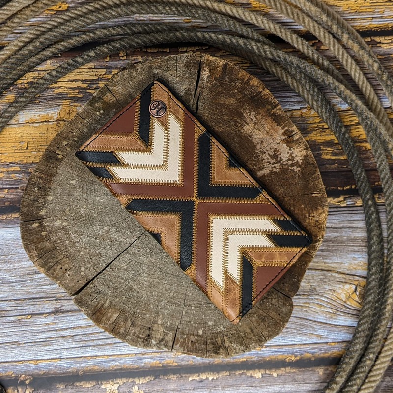 HOOEY Leather Men’s Western Rodeo Wallet (Patchwork - Brown/Black)