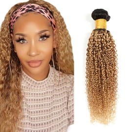 1B27 Kinky Curly Hair Bundle Ombre Honey Blonde Bundle Weave Hair Double Weft Unprocessed Virgin Hair Bundle Soft Hair Curly Wave Bundle 30 Inch For Women