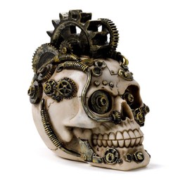 Puckator Steampunk Style Skull with Cogs and Springs - Home Decoration - Steampunk Skull - Ornaments - Resin - Home Accessories - Living Room Accessories - Human Skeleton - Goth Gifts For Men