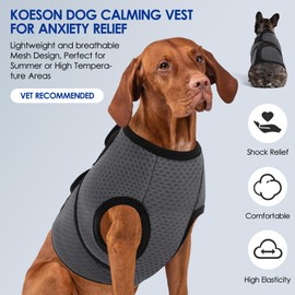 KOESON Dog Anxiety Calming Vest, Breathable Dog Thunder Jacket, Adjustable Pet Stress and Anxiety Relief Shirt for Thunderstorm, Fireworks, Grooming, Vet Visit, Travel, Separation, XS-3XL