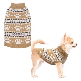 KOOLTAIL Cable Knit Dog Sweater Turtleneck, Cold Weather Pullover Classic Knitwear, Cute Paws Pattern Thick Warm Winter Pet Clothes, Dog Christmas Sweater for Small Medium Large Dogs Cats, Khaki S