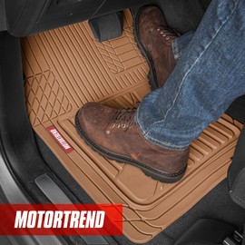 Motor Trend FlexTough™ Heavy Duty Beige Rubber Car Floor Mats All Weather & Cargo Liner for SUV Full Set - Universal Trim to Fit Automotive Floor Mats & Trunk Mat for Cars Interior Accessories