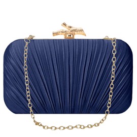 MR Navy Blue Clutch Purses for Women Evening Bag Satin Pleated Evening Bags for Women Formal Wedding Party Cocktail Purse