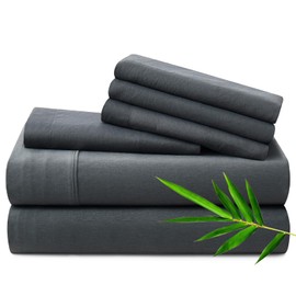 Horbaunal 6 Pcs Dark Grey Cal King Sheet Set - Rayon Derived from Bamboo Sheets Cal King - Ultra Soft & Cooling Bed Sheets - 16 Inch Deep Pocket - Luxury Silky Breathable Bedding Sheets & Pillowcases