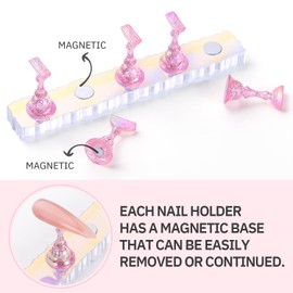 Etercycle 2 Set Nail Holder for Display Painting Nails - Aurora Acrylic Magnetic Practice Nail Stand Set - Fake Nail Holder for Press On Nails with Reusable Adhesive Putty (Aurora Pink)