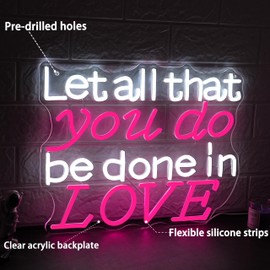 AEHEMNGZ Let All That You Do Be Done In Love Neon Sign 16.54’’*12.6’’ Adjustable White Pink Word Light Up Sign Usb Powered Jesus Led Light Sign for Bedroom Cafe Bar Hotel Wedding Church