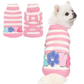 TONY HOBY Dog Sweater, Warm Dog Cold Weather Sweater Shirt, Knitted Dogs Winter Clothes with Cute Pattern for Small Medium Dogs (Pink, L)