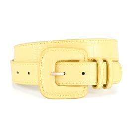 HOTWILL Women Yellow Belt for Jeans Dress Fashion Buckle Faux Leather Waist Belt for Ladies Coats Small