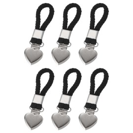 sourcing map 6 Pcs Tea Towel Clips with Cotton Loop for Hanging, 4.3 Inch Metal Towel Hooks Multipurpose Cloth Hangers for Home Kitchen Bathroom, Black(Heart)