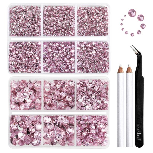 Beadsland 8300PCS Flatback Rhinestones, Pink Rhinestone Round Crystal Rhinestones for