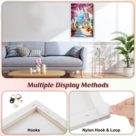 DOMROM Paint by Numbers Kit for Adults Beginner with Wooden Frame, Stairs Leading to The Sea Acrylic Paint by Number, Landscape Oil Painting Kit with Framed Canvas Arts and Crafts for Gift Home Decor