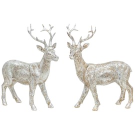 B2S BACK2SEASON Reindeer Pair of Nilan Standing Silver Elegant Christmas Decoration Artificial Stone Set of 2