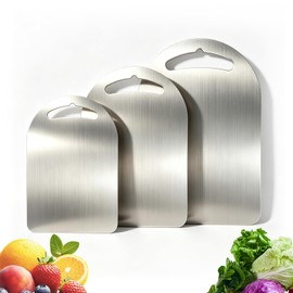 Stainless Steel Kitchen Prep Board Set, Arch-Shaped Metal Cutting Board for Meal Prep, Dough, Bread, Meat & Vegetables, Reversible Chopping Board, Dishwasher Safe (3 Piece Set)