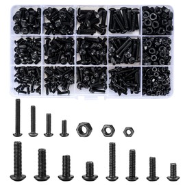500 Pcs Nuts and Bolts Assorted Set, Black Hex Socket Head Cap Screws Bolts and Nuts Kit, M3/M4/M5 Thread Fastener Machine Hex Bolts and Nuts Assortment Kit with Box