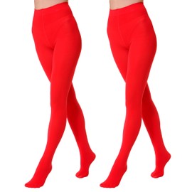 EVERSWE 2 Pairs Pack Women's Opaque Tights (L-XL, Red)