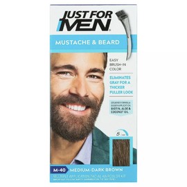 Just For Men MUSTACHE & BEARD FACIAL HAIR COLOR GEL MEDIUM-DARK BROWN M-40 Brush 885471438879