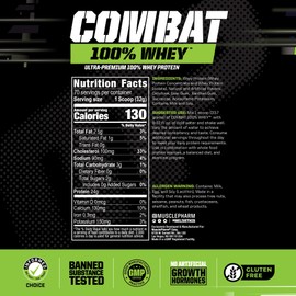 Muscle Pharm MusclePharm Combat 100% Whey Protein Powder, Vanilla Flavor, Fast Recovery & Muscle Gain with Whey Protein Isolate, High Protein Powder for Women & Men, Gluten Free, 5 lb, 70 Servings