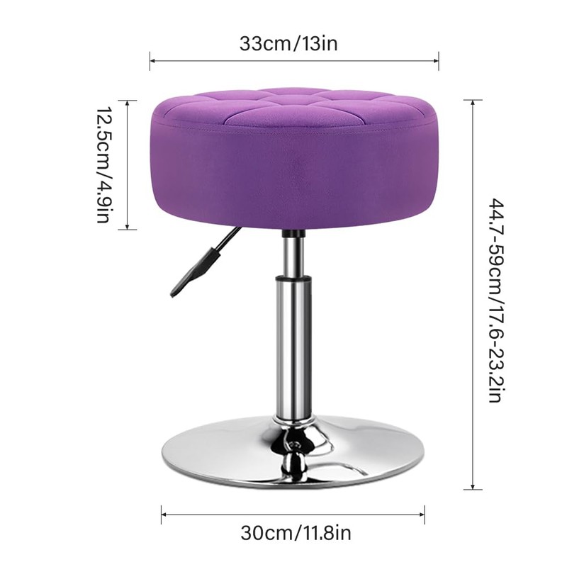 WKWKER Velvet Upholstered Vanity Stool Swivel Adjustable Makeup Stool for