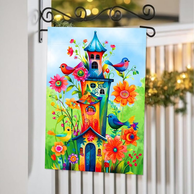 YMYIELD Whimsical Bird Garden Flag 12x18 Inch Double Sided Welcome