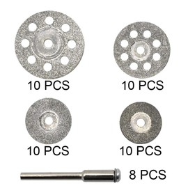 Diamond Cutting Wheel 40PCS (25mm/22mm/18mm/16mm Each 10) with Mandrel (3mm) 8pcs for Dremel Rotary Tool