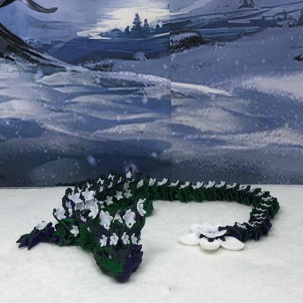 Articulated Dragon, 3D Printed Green and Puple Cherry Blossom Dragon,