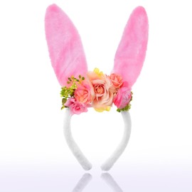 QDTK Easter Bunny Ears Headband Cute Spring Flower Crown Head Band Floral Rabbit Fairy Headpiece for Easter Birthday Party for Women and Girls